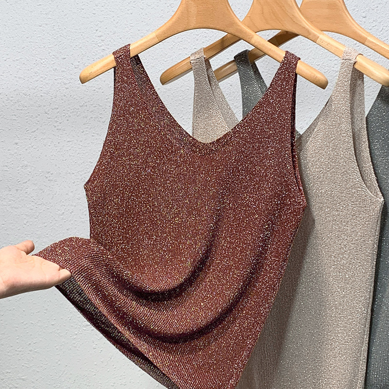 Ropa interior de las mujeres de punto de seda de brillo camisola 2024 primavera y verano europeo nuevo estilo occidental suelto sin mangas superior