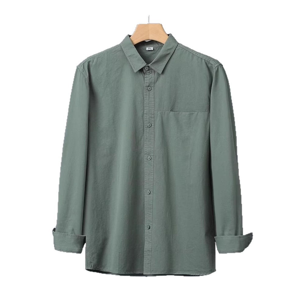 Camisa de algodón blanco pesado americano para hombres, primavera y otoño, casual, suelta, camisa de solapa de manga larga, chaqueta superior