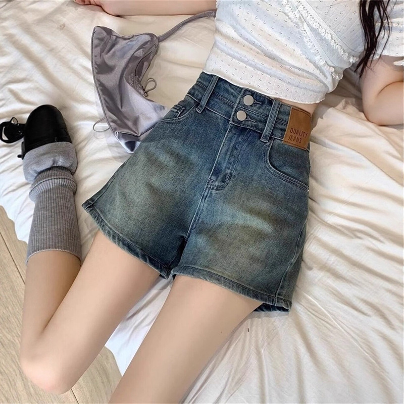 American Retro Stretch Denim Shorts for Women Summer New Style Small High-Waisted Sexy A-Line Ultra-Short Hot Pants