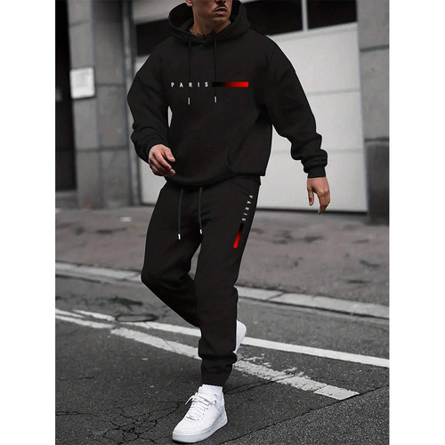 Cross-border 2025 New Men's Hooded Sweatshirt with Printed Logo Letters Loose Sweatshirt Outerwear Long Sleeve Long Pants Set