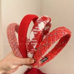 紅色發箍復古秋冬毛呢小香風2023新年頭箍高顱頂韓國本命年髮飾女