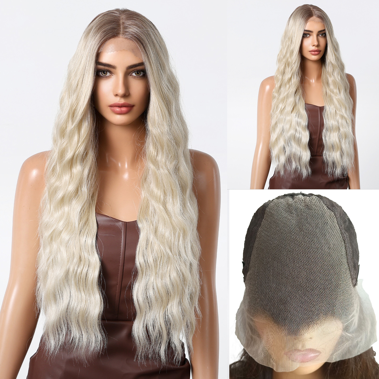 Cabello largo y rizado de oro blanco