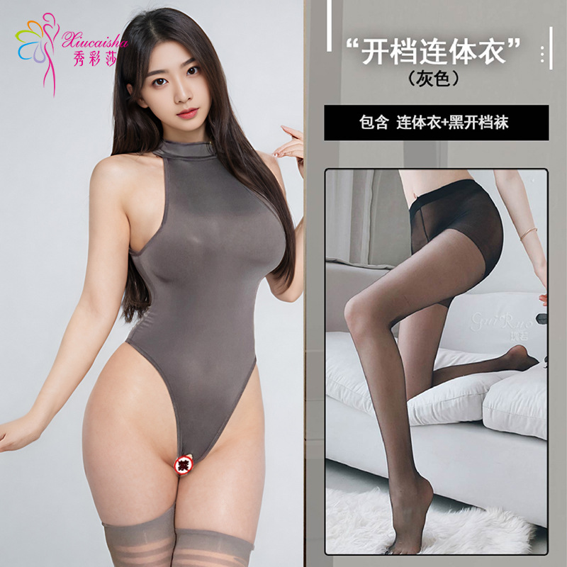 (회색) 점프 수트 블랙 오픈 스타킹