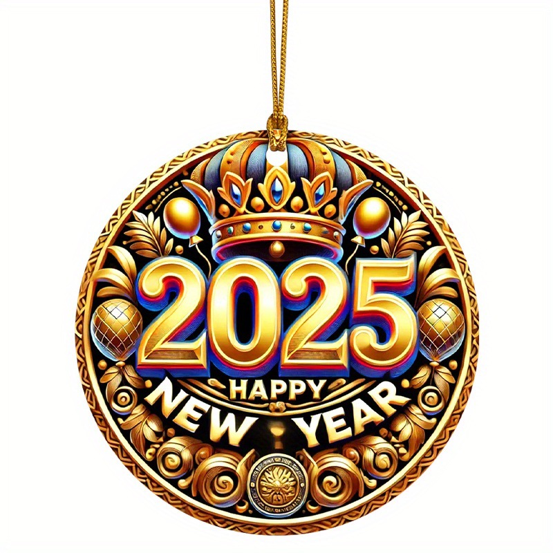 2025 Feliz Año Nuevo Crown Acrylic Decorations - Colgante encantador de impresión 2D, multipropósito image 5