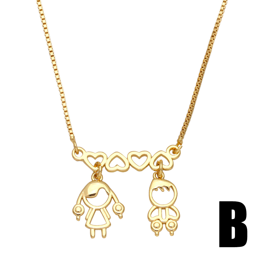 Fashion Human Round Heart Shape Copper Necklace Inlaid Zircon Zircon Copper Necklaces