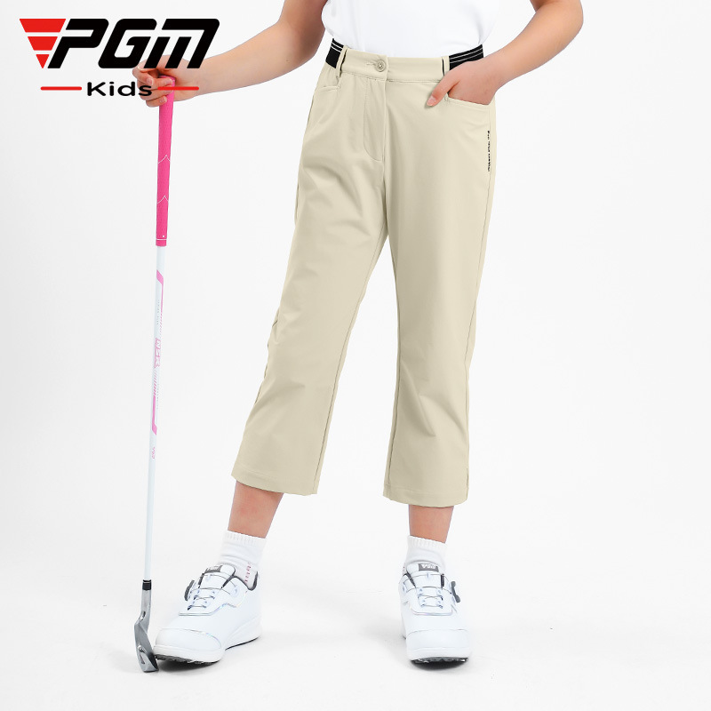 Pgm Kidsren's Golf Clothing Girls Elastic Waistband Cropped Pants Summer Youth Sports Pants Golf Pants