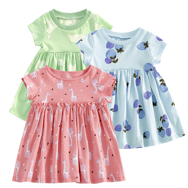 A variety of full printed thin cotton skirt skin-friendly 1234-year-old baby base shirt home clothes Top Girls short sleeve T-shirt A variety of full printed thin cotton skirt skin-friendly 1234-year-old baby base shirt home clothes Top Girls short sleeve T-shirt