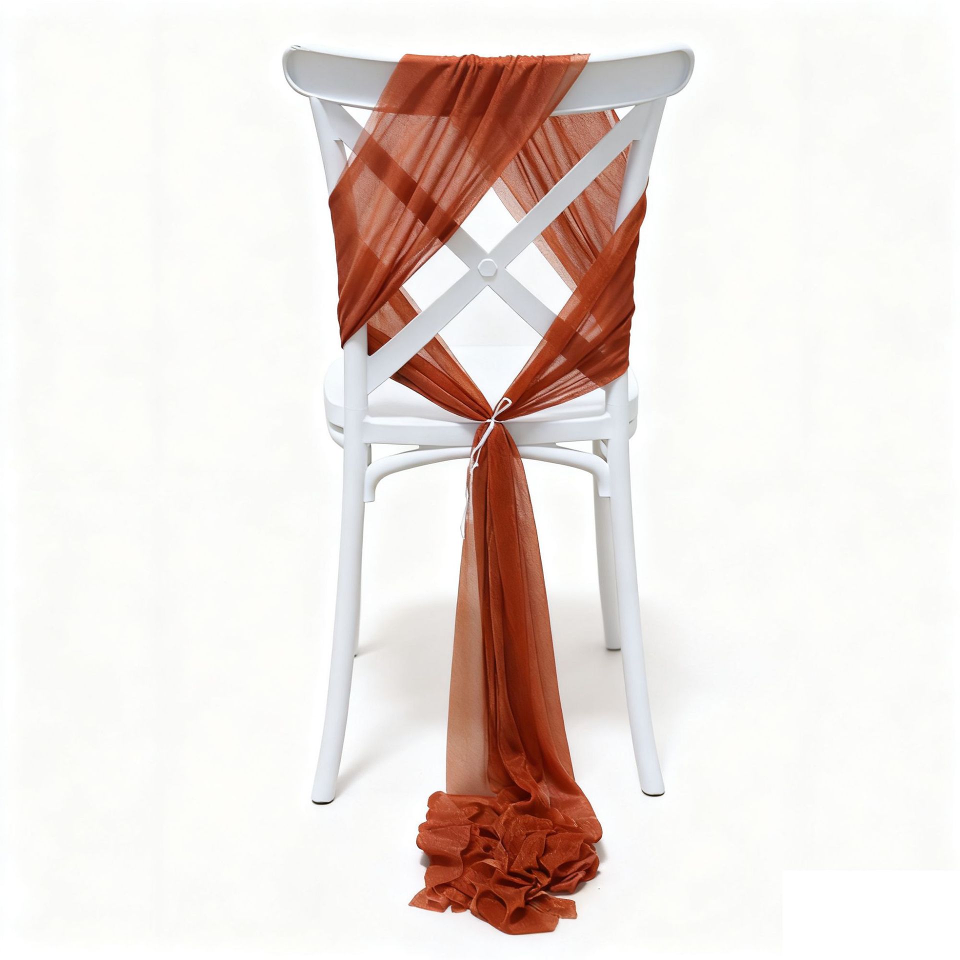 Sillas de belleza de tela cortina decoración de bodas de hotel cubierta de sillas de seda de bodas de chiffon correa