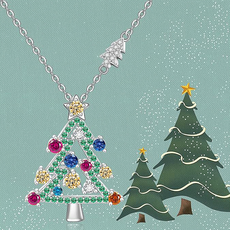 Collier pendentif arbre de Noël coloré mignon Cao Shi bijoux assortis de vacances à la mode style de Noël exquis et tendance_voghion.com