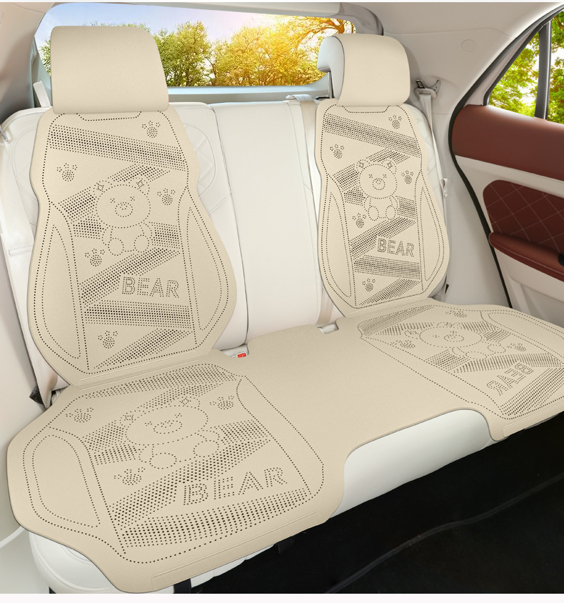 Cute bear-patterned, lightweight, and breathable car seat cushion made of soft suede, suitable for all seasons