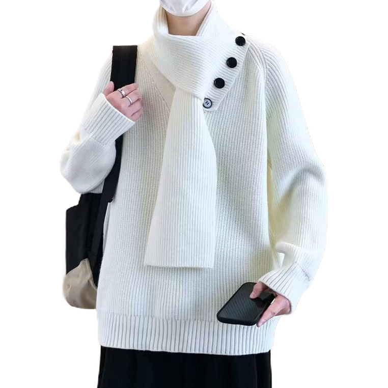 Explosiones transfronterizas de tamaño grande turban desmontable camisa de punto suéter masculino botón de sentido superior otoño invierno fábrica al por mayor