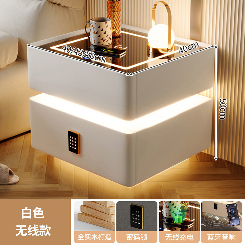 Mesita de noche inteligente, lujo ligero, alta calidad, madera maciza con luz 2024, nuevo dormitorio con cerradura, pequeño gabinete, simple y moderno