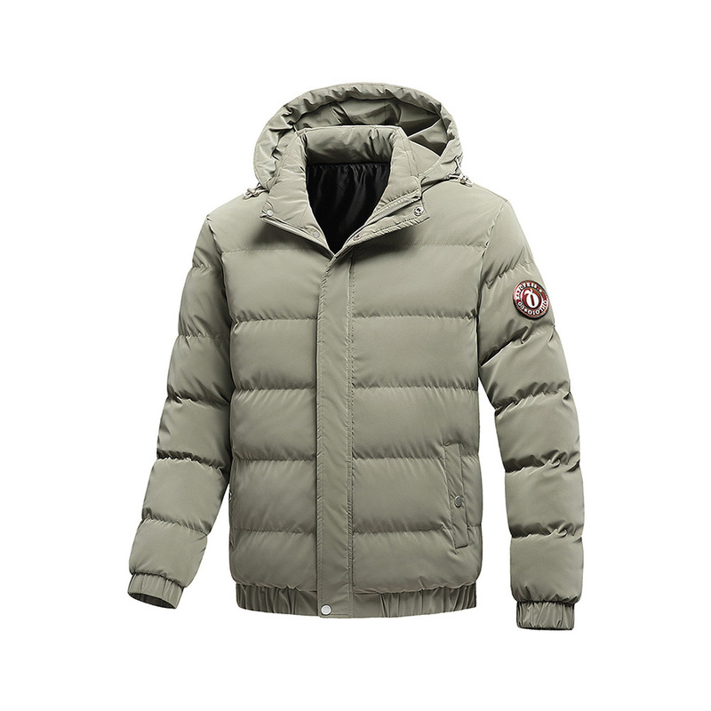 New Cross-Border Winter Thickened Warm Cotton Jacket for Men, Trendy Solid Color Hooded Cotton Coat, Men's Puffer Jacket with Velcro New Cross-Border Winter Thickened Warm Cotton Jacket for Men, Trendy Solid Color Hooded Cotton Coat, Men's Puffer Jacket with Velcro