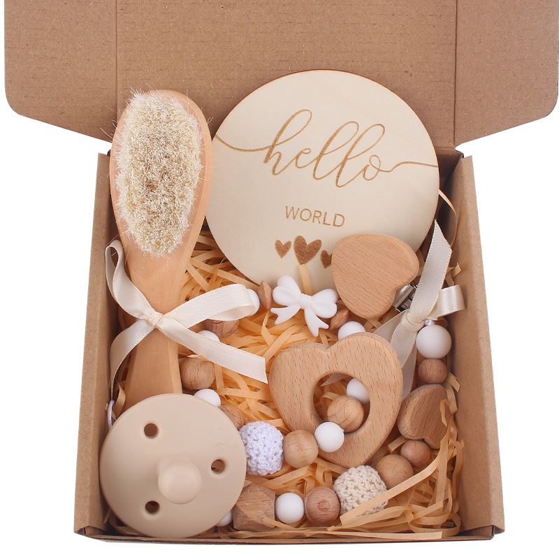 Nuevo bebé de dibujos animados amor haya mordedor hecho a mano arco chupete cadena pacificar bebé conjunto de cinco piezas