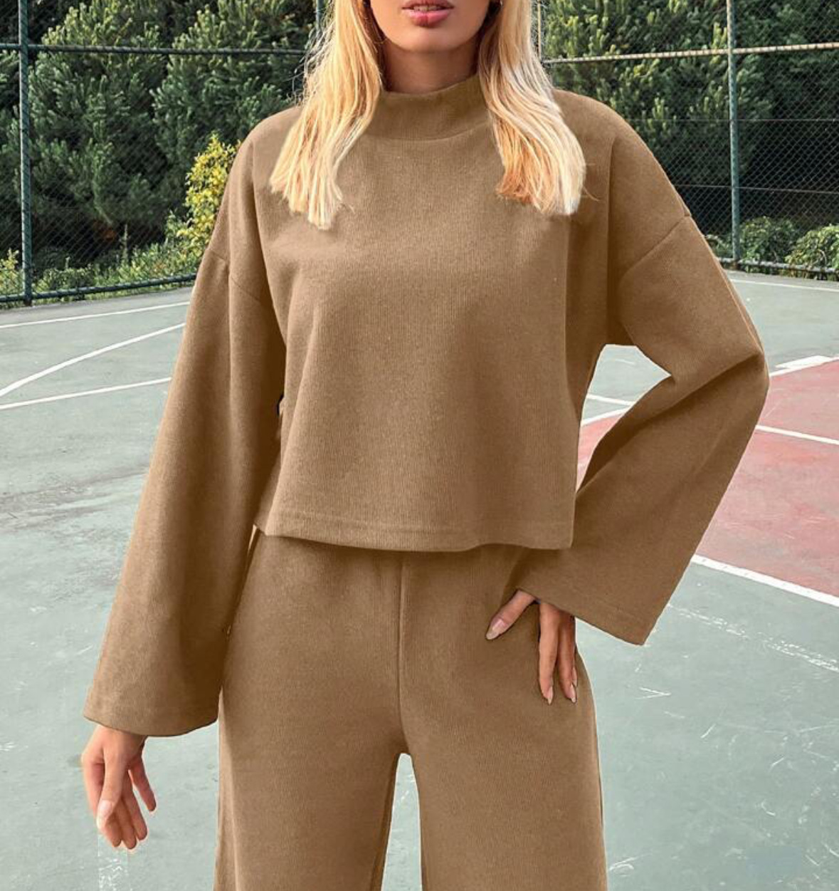 Damenbekleidung Herbst lässig faulen Stil gestrickte langärmelige Tops locker und bequem Hosenanzug_voghion.com