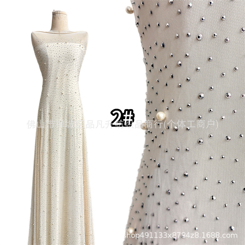 Nuevo full sky star perla caliente tela de malla de perla multicolor mano clavado cuentas para el pecho vestido de noche tela de boda
