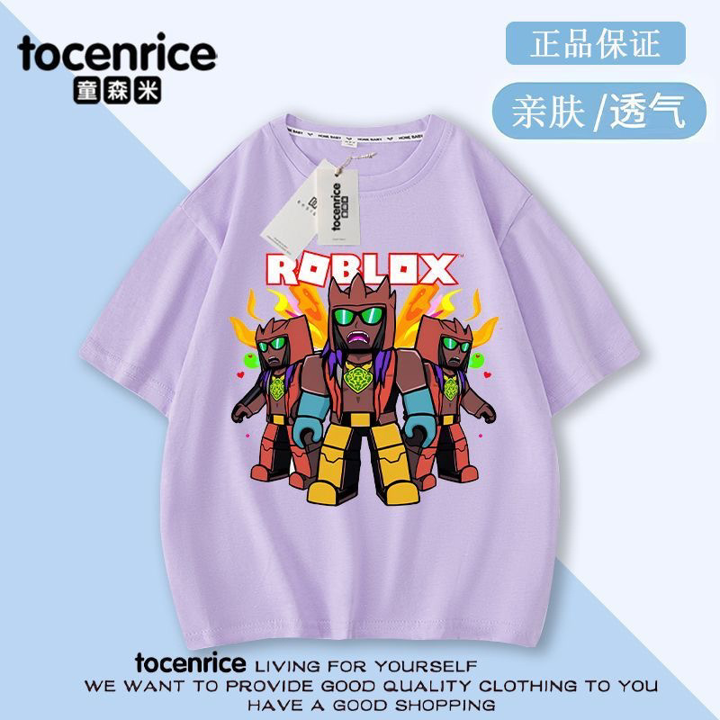 Roblox Roblox Peripheral New Clothes Kidsren's Short-Sleeved T-Shirt Cotton Boys and Girls Summer Half-Sleeved Trendy 8