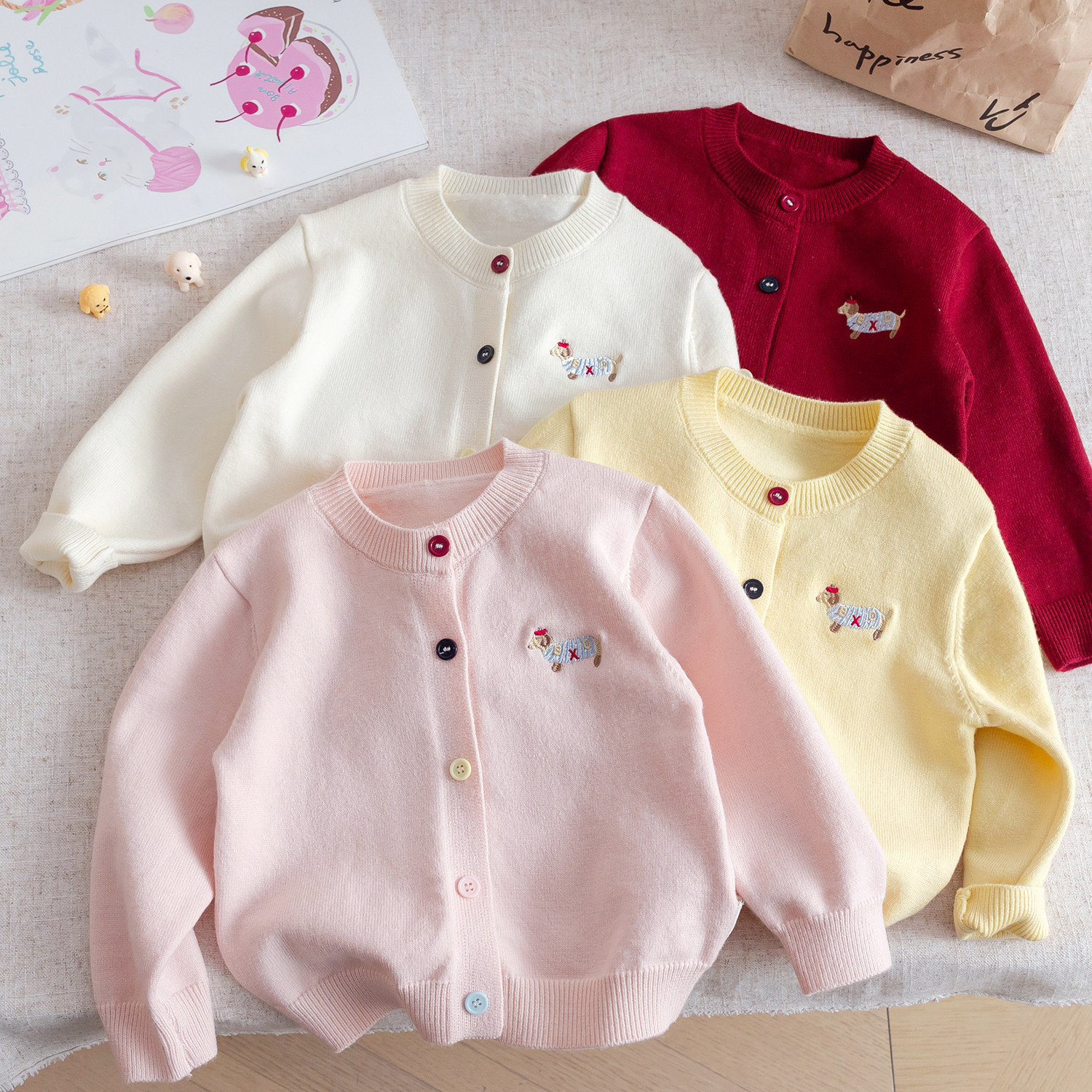 Spring cute cartoon cardigan with a round collar, sweater, jacket, with embroidery, Korean style 2