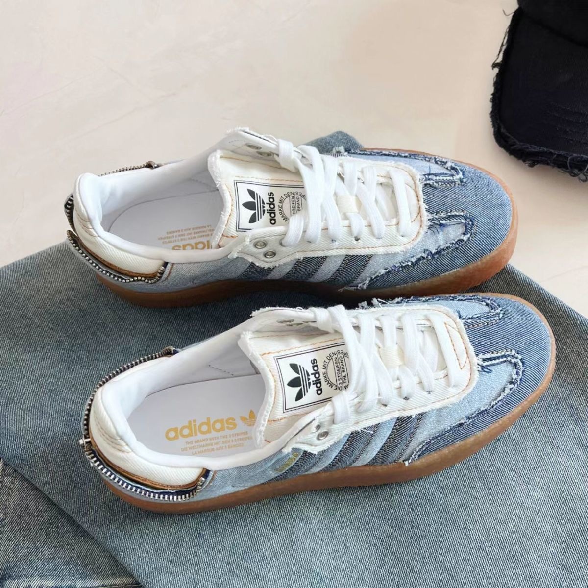Summer Samba German training shoes, denim zip-up sneakers, new retro style, unisex thick-soled couple's casual sports shoes