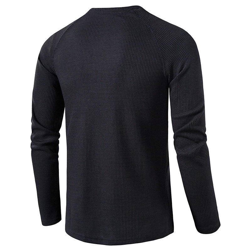Mode Herren Langarm Henley T-Shirt Sport Casual Pullover Lose Tops Bluse Knopf Einfarbig Männer T-Shirts Unterhemden_voghion.com