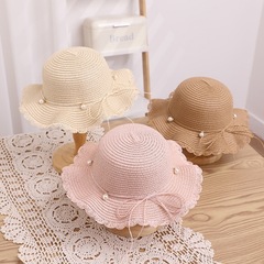 Baby Girl Sun Hat Summer Thin Model Wide Brim Grass Hat Pearl Sunscreen Beach Fisherman Hat Children's Sun Hat