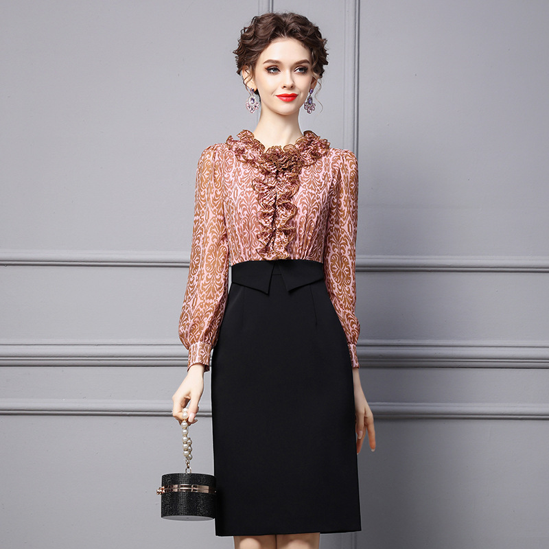 Zhili Spring Dress for Women 2026 New Style Formal Occasion Retro Puff Sleeve Ruffled Long Sleeve Bodycon Dress