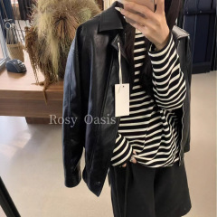 2025秋款PU皮宽松显瘦皮衣一小众设计感机车服夹克外套女潮Y8490