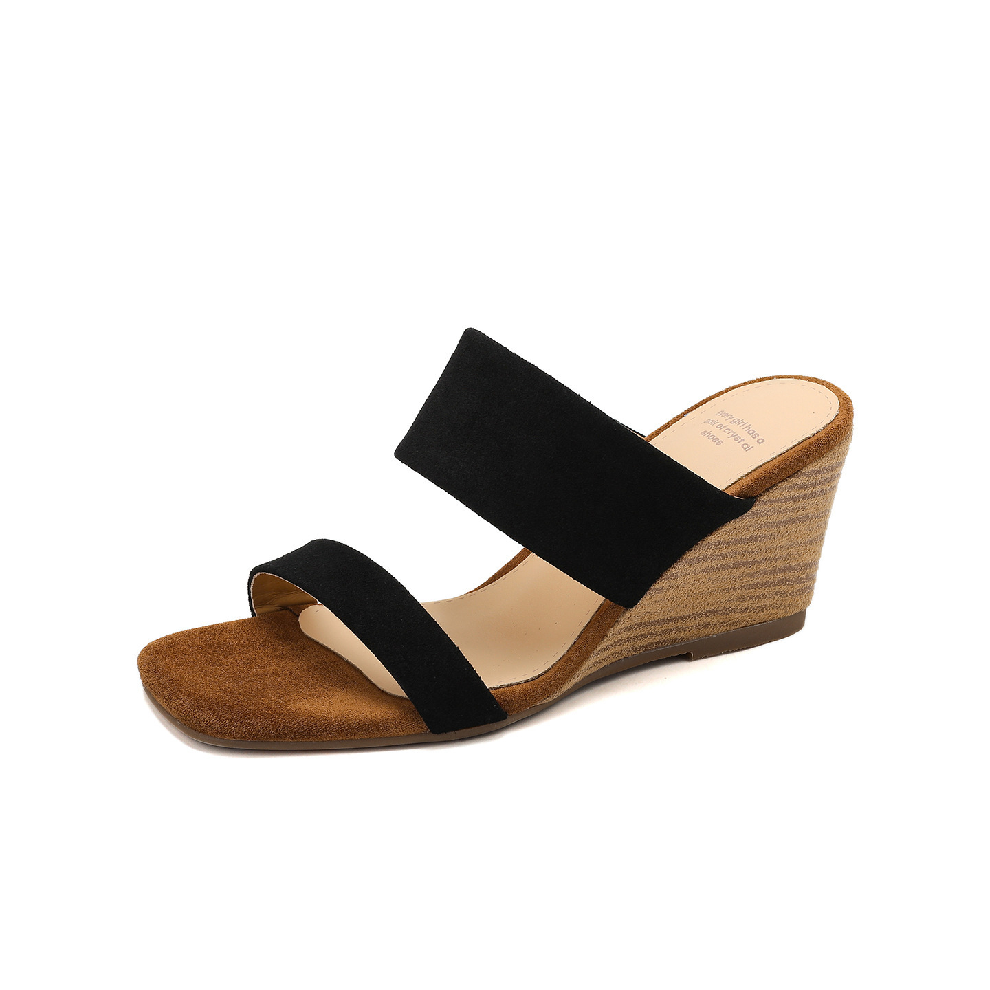Sandal cao gót nữ quai ngang da bò lật gót 7 cm phong cách nghỉ dưỡng — màu nâu