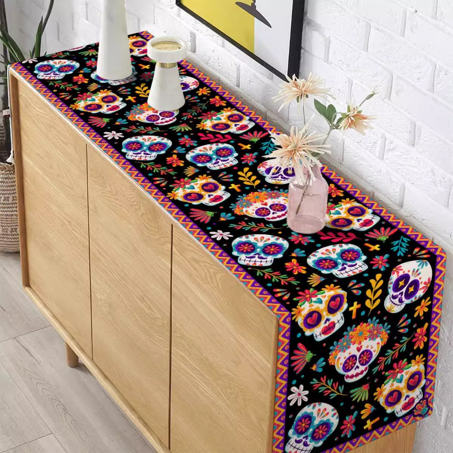 110g Weight Tablecloths Home Textiles & Decor Type tablecloth Event & Party Supplies 1 Piece, 1 Set Quantity Casual, Party Occasion Linen Material Halloween, Day of the Dead Festival Skull Pattern Funny Style Halloween Day Of The Dead Funny Skull Linen Casual Party Tablecloth Party Supplies Tableware 1 Piece 1 Set 23
