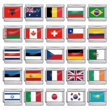 热卖新款世界国旗相片滴胶系列 钛钢DIY意大利模块手链配件批发