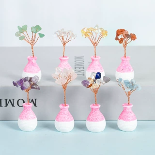 天然粉晶原石水晶树摆件工艺品紫晶水晶树居家办公桌面礼物树饰品