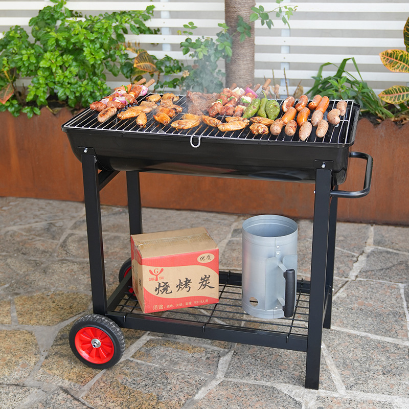 Parrilla para el hogar tipo carro grueso en stock, brochetas de jardín, parrilla de carbón para barbacoa, parrilla para acampar, parrilla para exteriores