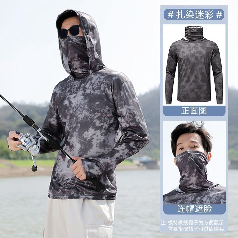 Verano explosivo al aire libre hielo transpirable secado rápido ropa de pesca con máscara solar con capuchón ropa de pesca ropa de protección solar hombre