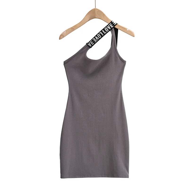 New Letter Slanted Shoulder Sling Dress  NSAC57472