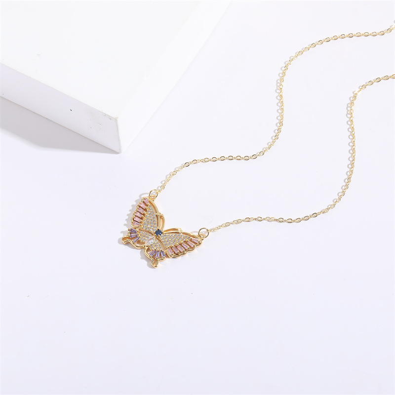 Fashion Butterfly Copper Plating Inlay Zircon Pendant Necklace 1 Piece