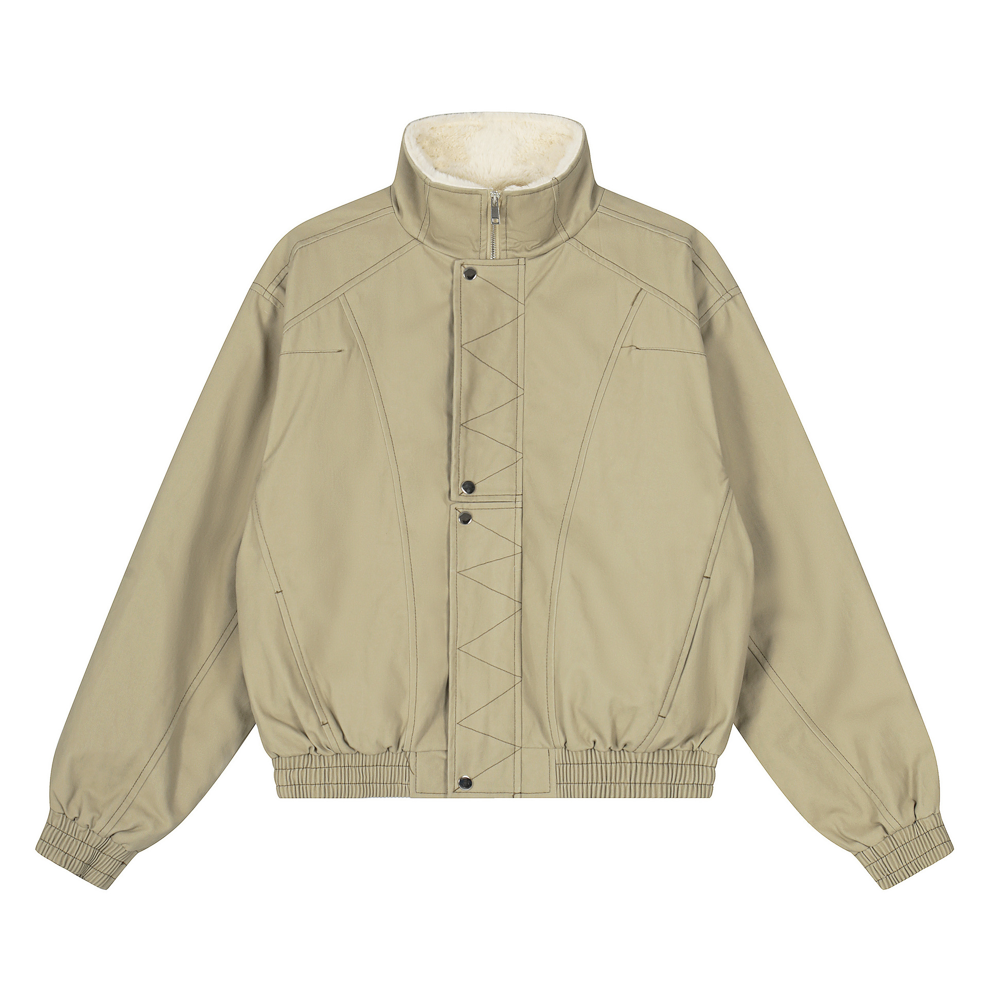 2025 Winter Velvet Stand Collar Jacket Women's Loose Geometric Stitching Work Jacket Warm Casual Easiest for Match Cotton Jacket