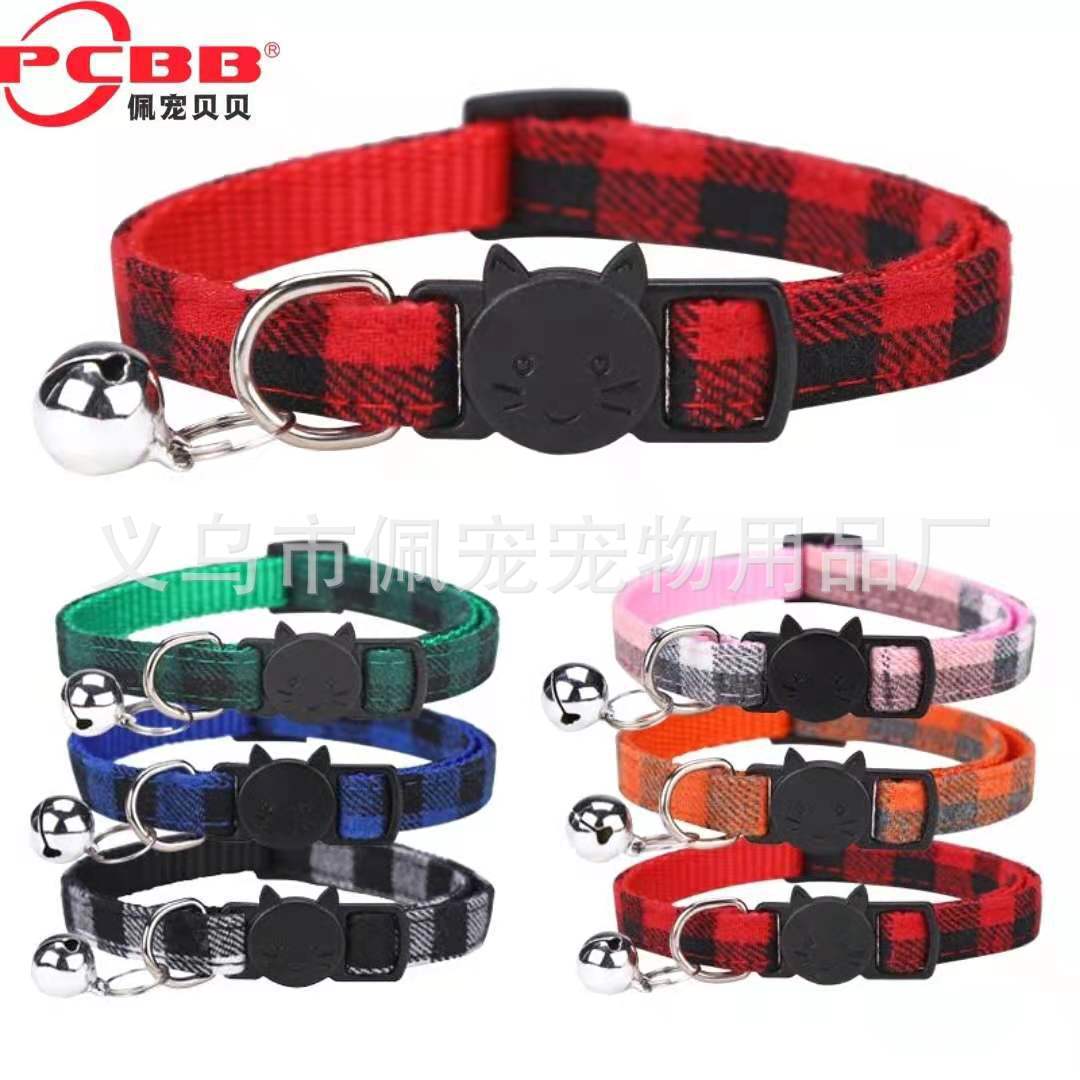 Gran Bretaña cuadrícula mascota gato perro collar colorido cuadrícula gato con productos para mascotas fabricantes de collar de campana caliente