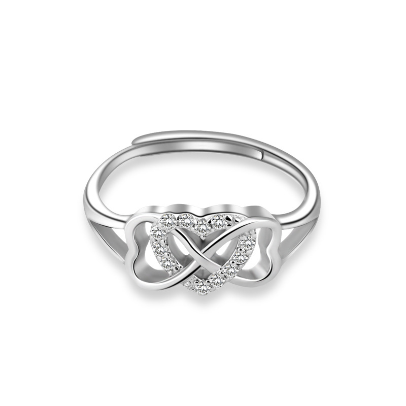TEMU transfronterizo nuevo anillo infinito de plata esterlina 925 en forma de corazón para mujeres nichos europeos y estadounidenses de alta calidad anillo de dedo ajuste de boca viva