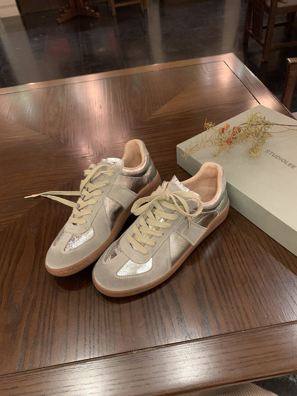 牛皮版银色德训鞋女韩版真皮拼色休闲运动鞋子百搭板鞋厚底阿甘鞋|undefined
