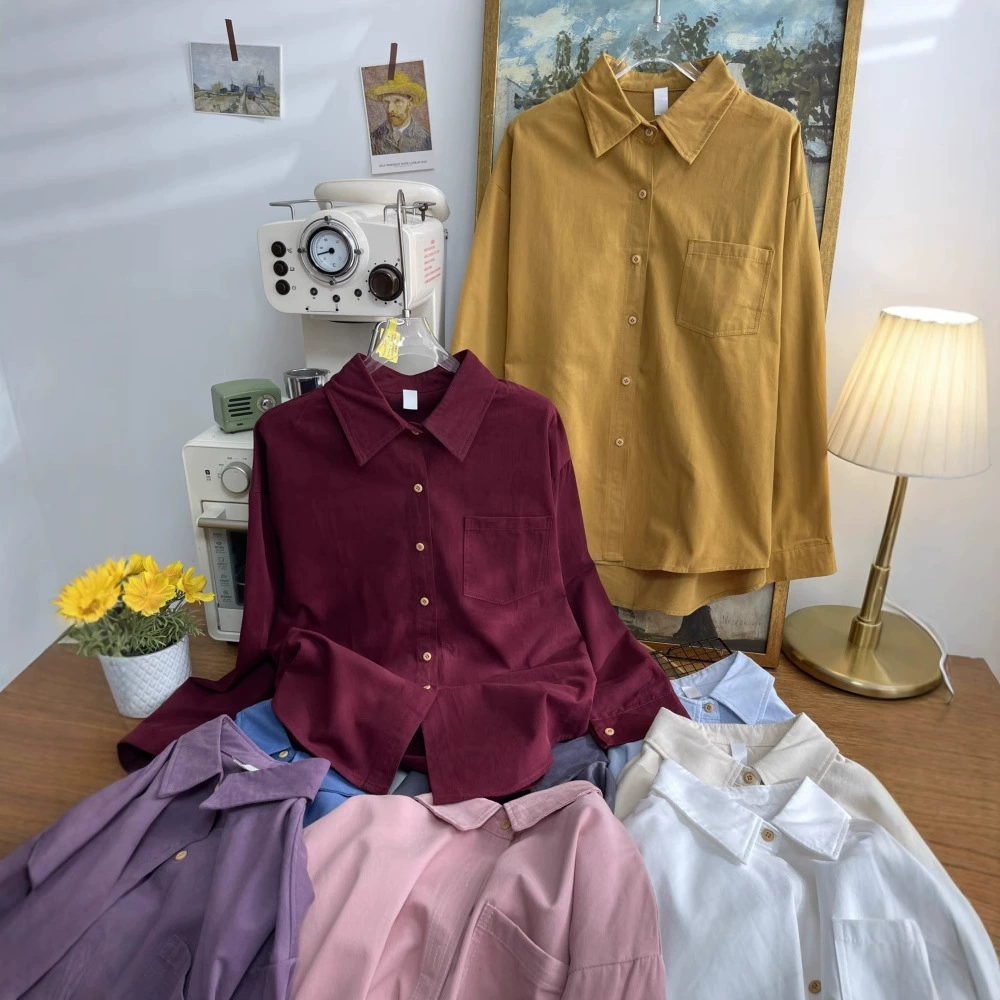 Ретро отворот с длинными рукавами карманные рубашки женская осень-зима