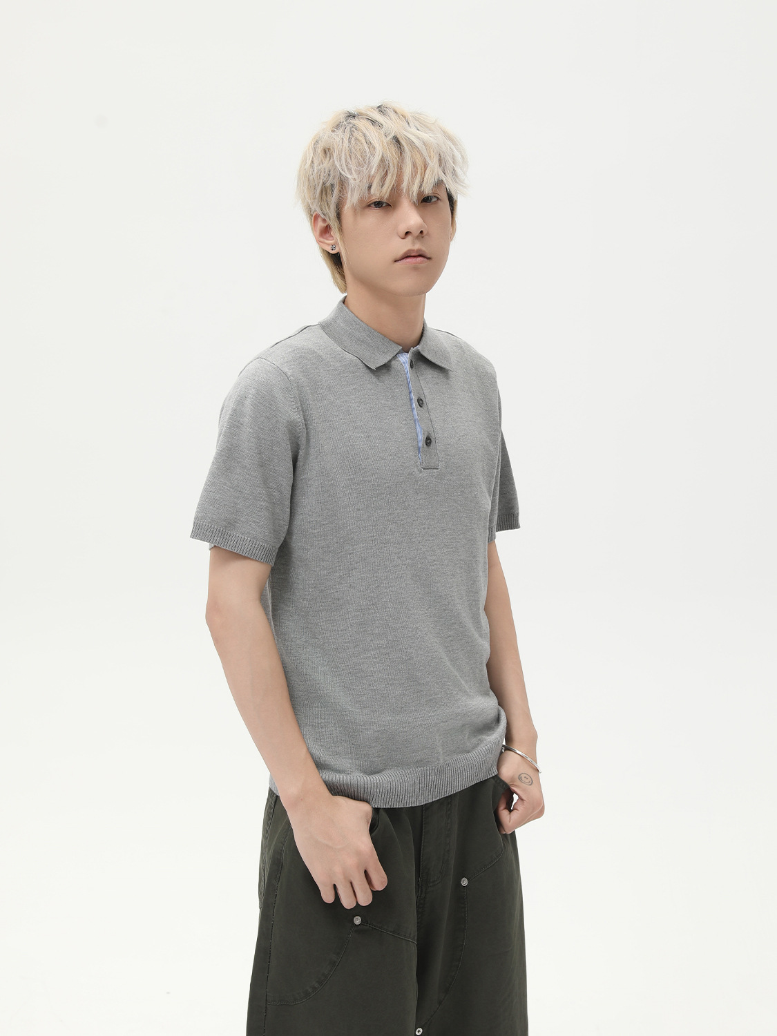 MTLCLOTHES para hombre | Camisa POLO de punto simple de color sólido con solapa de botón Camiseta de negocios casual de todo fósforo