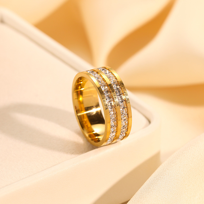 5g Weight 0.01µm Gold Plating Thickness PVD Coated Gold Plating Process 18K Real Gold Plated, Gold Plated Plating Material Simple Style Square Titanium Steel Plating Inlay Rhinestones Gold Plated Rings