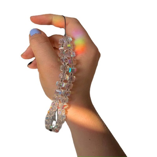 欧美跨境玻璃水晶方形珠手机链 手机壳配件女手机透明珠子挂件