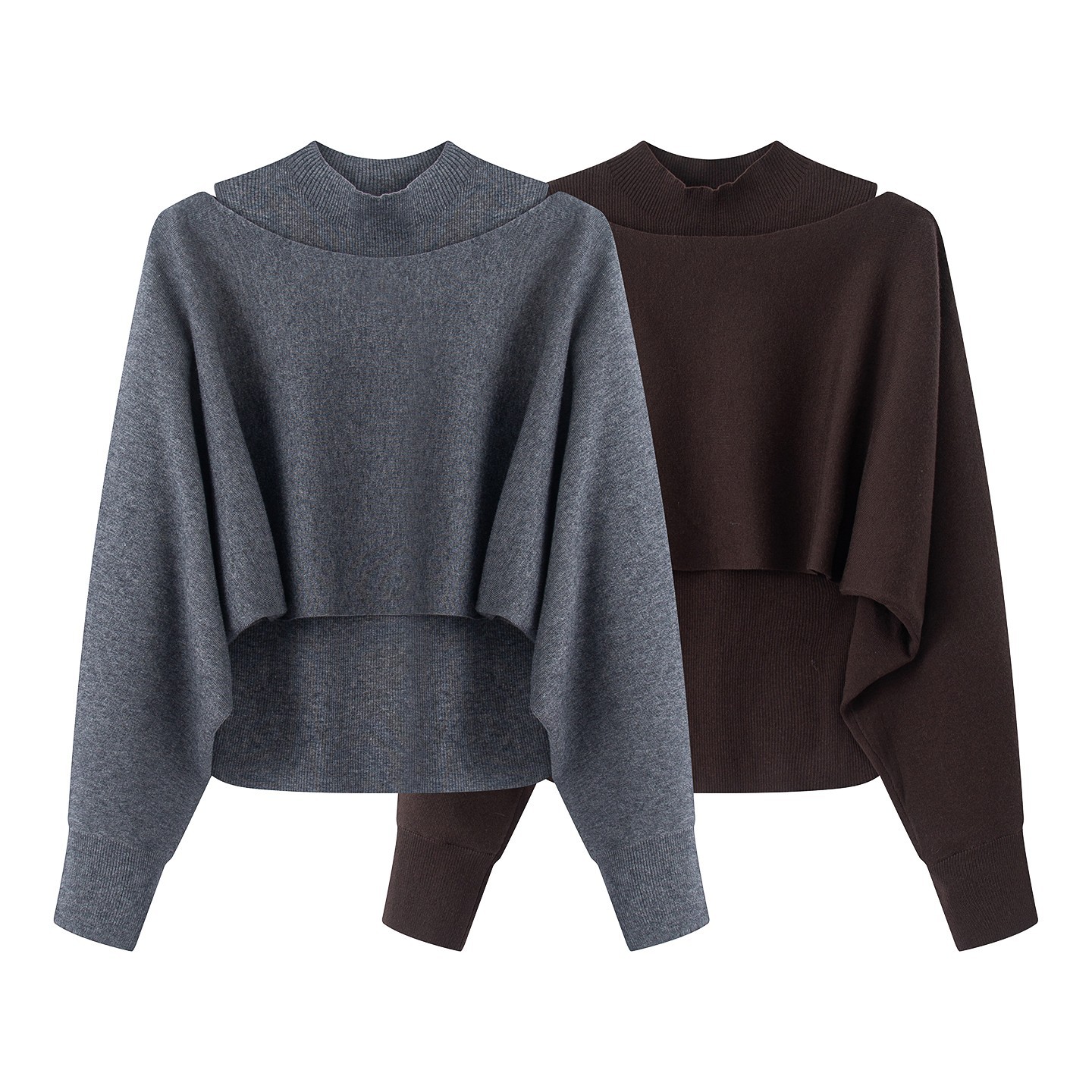 2025冬季新款时尚百搭宽松显瘦蝙蝠袖两件套针织衫毛衣女W167158