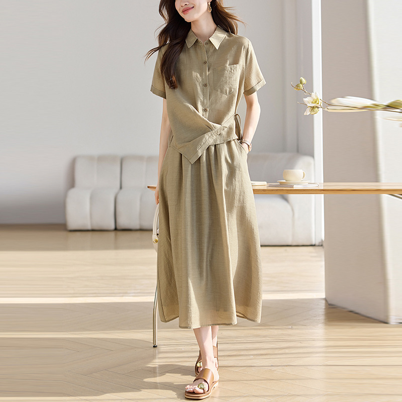 Tencel Casual Dress Suit Women's Summer 2025 New Style Popular Popular Shirt and Skirt Two-Piece Set Tencel Casual Dress Suit Women's Summer 2025 New Style Popular Popular Shirt and Skirt Two-Piece Set
