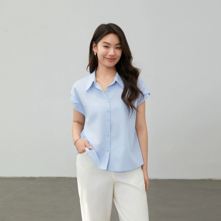 [Orufeng Intellectual Temperament модная рубашка с лацканами, самая простая для сочетания] Тонкая и красивая женская рубашка больших размеров, летний новый стиль