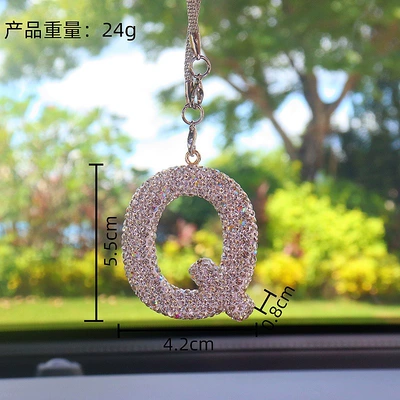 Letter Car Pendant for Women | Car hanging - q-letter-car-pendant-ab-color-transparent-diamond