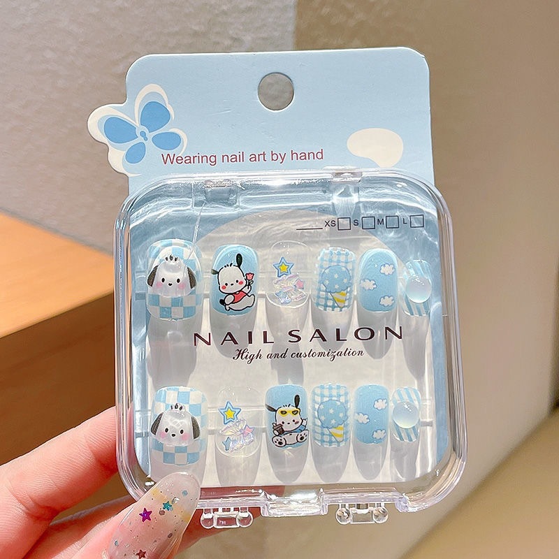 Uñas postizas removibles para niñas, en caja, con diseños de dibujos animados, pegatinas de uñas exquisitas, piezas de uñas.