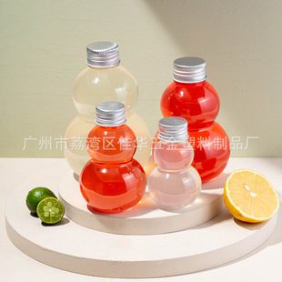 Wholesale L Gourd Bottle Pet Transparent Plastic Bottle Creative Beverage Bottle Gourd-Shaped Juice Milk Tea Plastic Empty Bottle