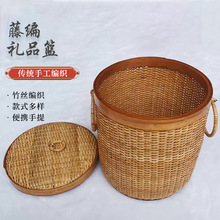 藤编礼品篮茶叶罐普洱茶月饼盒存茶箱沱茶散茶带盖子收纳筐批发